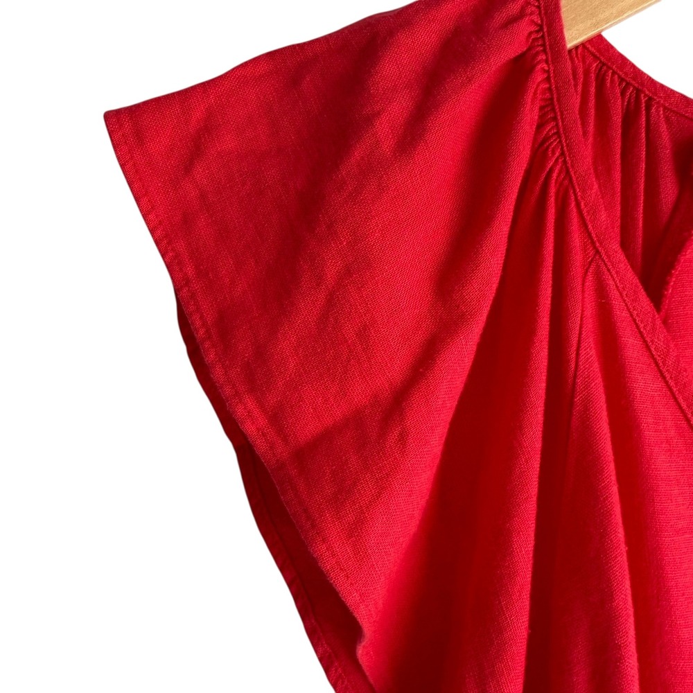 NWT LOFT OUTLET Coral Flutter Sleeve Linen Blend Ladies Belted Dress, 6 - Picture 5 of 7